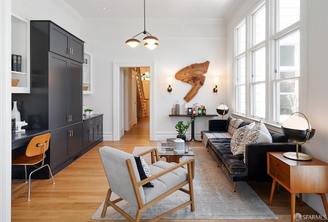 49 Hill St, San Francisco, CA 94110 - living room featuring crown molding and light wood finished floors