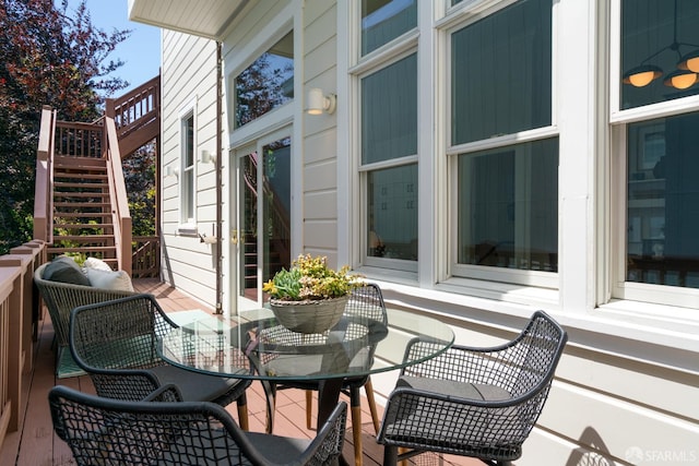 49 Hill St, San Francisco, CA 94110 - wooden deck featuring stairway and outdoor dining space