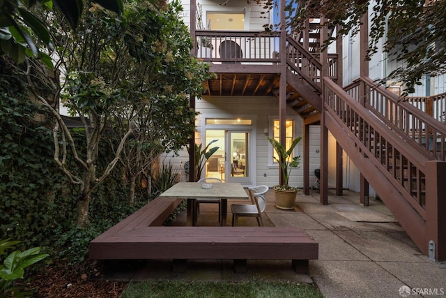49 Hill St, San Francisco, CA 94110 - wooden deck with outdoor dining area, stairway, and a patio area