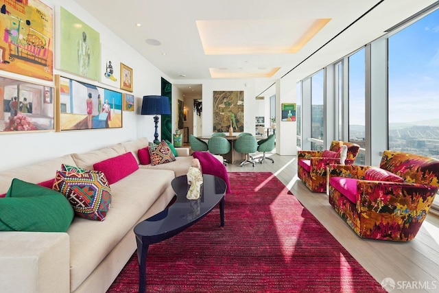 living room with light hardwood / wood-style flooring