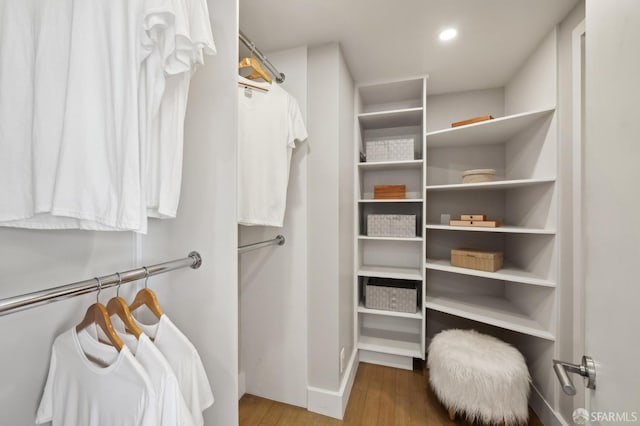 spacious closet featuring hardwood / wood-style flooring