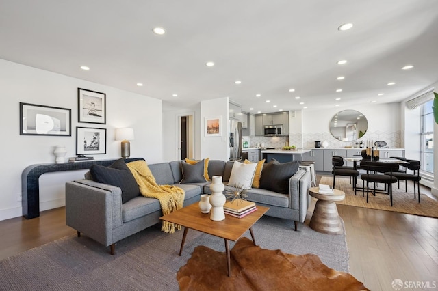 living room featuring dark hardwood / wood-style flooring