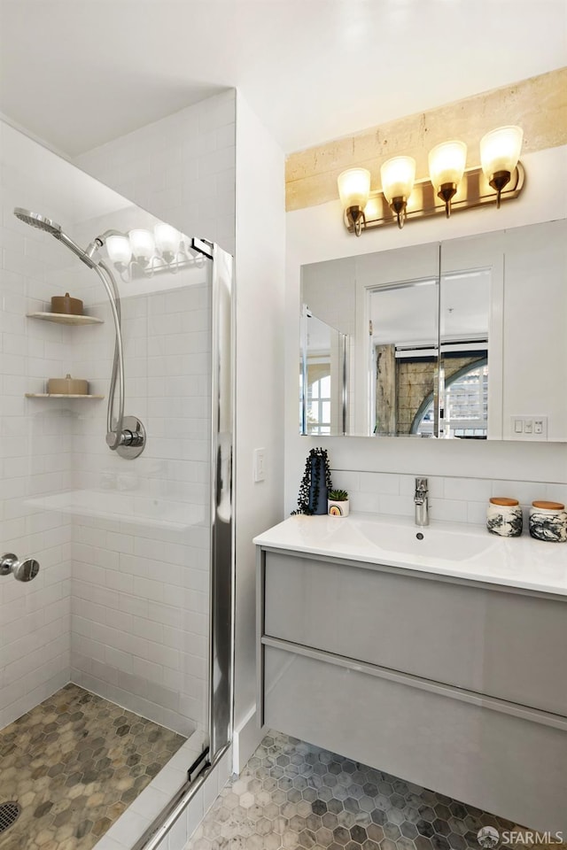 1 Rausch St Unit A, San Francisco, CA 94103 - bathroom featuring a shower stall, vanity, and tile patterned flooring