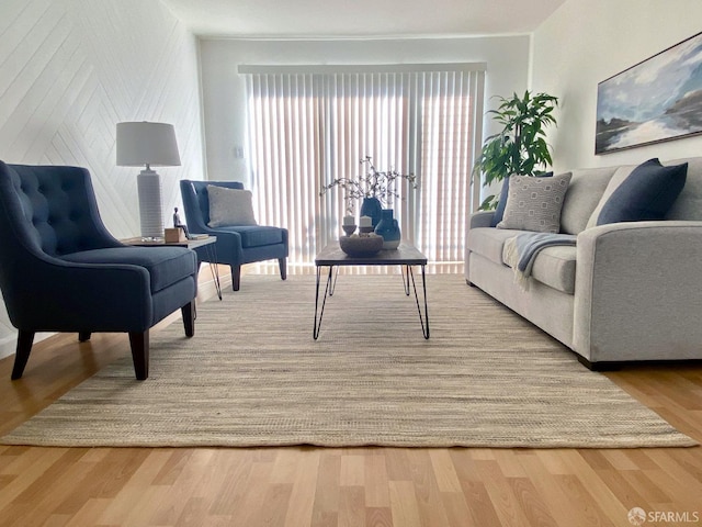 living room with wood-type flooring