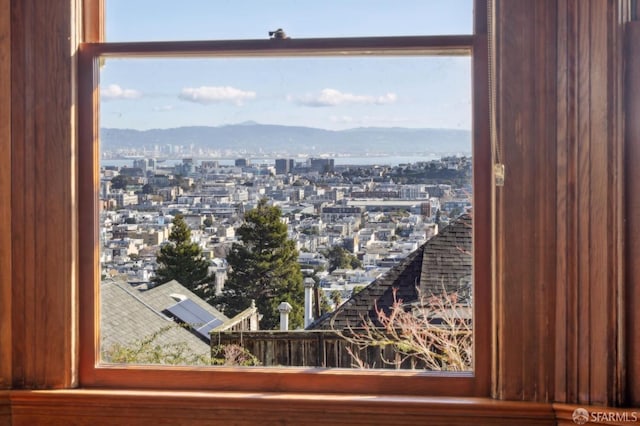 interior space featuring a mountain view and a view of city