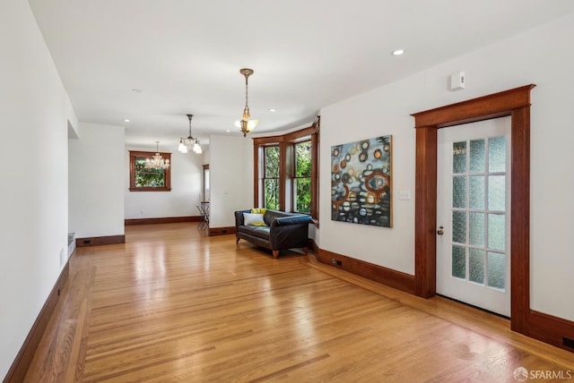 4020 20th St, San Francisco, CA 94114 - interior space featuring light wood-type flooring, a chandelier, baseboards, and recessed lighting