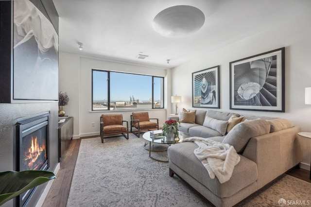 living room with hardwood / wood-style flooring