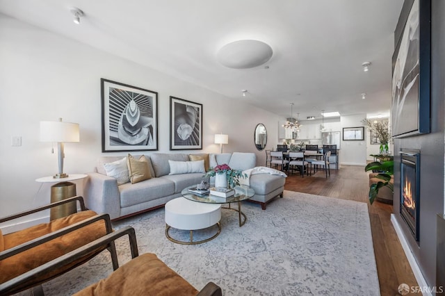 living room featuring dark hardwood / wood-style flooring