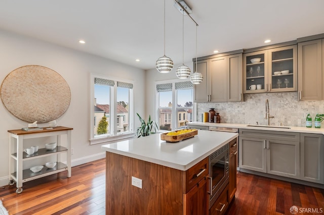 20 Marietta Dr, San Francisco, CA 94127 - kitchen featuring stainless steel microwave, a sink, gray cabinetry, and recessed lighting