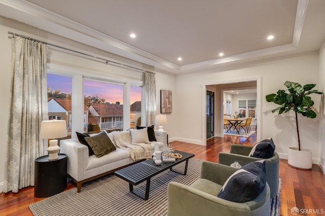 20 Marietta Dr, San Francisco, CA 94127 - living area with a tray ceiling, ornamental molding, baseboards, wood finished floors, and recessed lighting