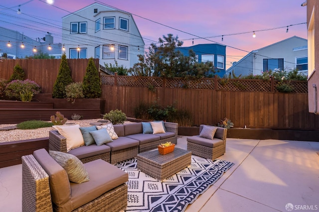 20 Marietta Dr, San Francisco, CA 94127 - patio terrace at dusk with a patio, a fenced backyard, and outdoor lounge area