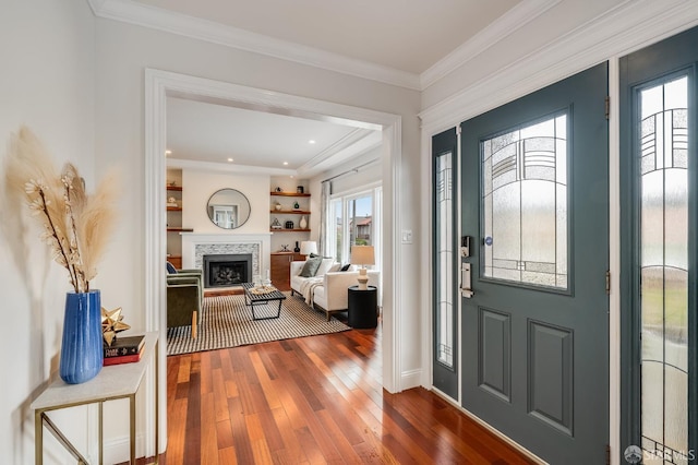 20 Marietta Dr, San Francisco, CA 94127 - foyer entrance with dark wood-style floors, baseboards, a tiled fireplace, and ornamental molding
