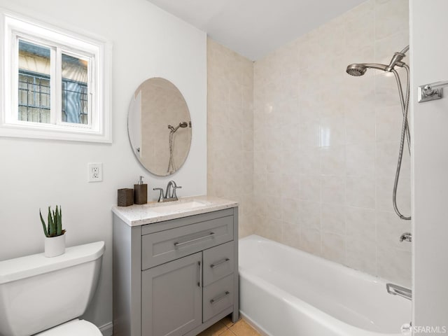 full bathroom with tile patterned floors, vanity, toilet, and shower / bathtub combination