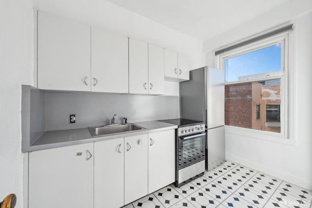 kitchen featuring white cabinets, appliances with stainless steel finishes, and sink