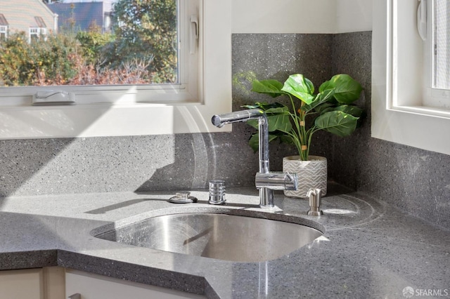 details featuring decorative backsplash and sink