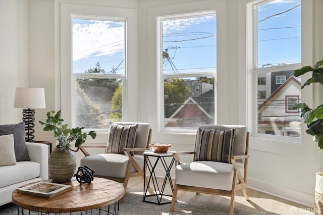 sitting room featuring a healthy amount of sunlight and wood-type flooring