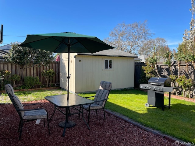 21723 Ada St, Castro Valley, CA 94546 - view of patio / terrace with an outdoor structure, grilling area, and a fenced backyard