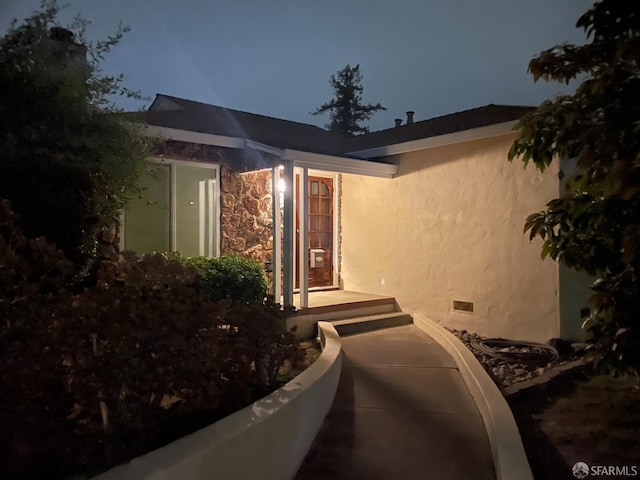 21723 Ada St, Castro Valley, CA 94546 - doorway to property with stucco siding and crawl space