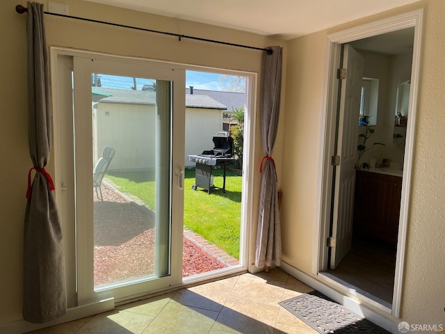 21723 Ada St, Castro Valley, CA 94546 - doorway to outside featuring light tile patterned flooring