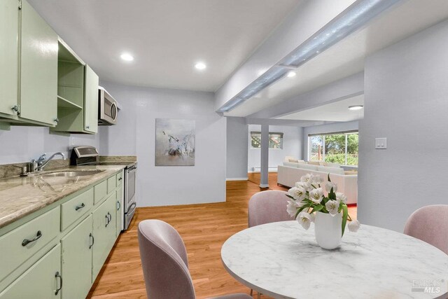 1685 Bay Flat Rd, Bodega Bay, CA 94923 - dining area featuring light wood-type flooring and recessed lighting