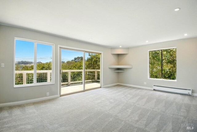 1685 Bay Flat Rd, Bodega Bay, CA 94923 - spare room with a baseboard radiator, carpet, baseboards, and recessed lighting