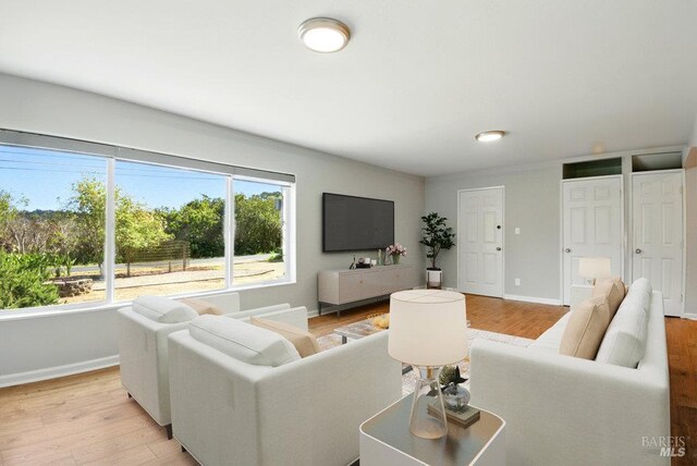 1685 Bay Flat Rd, Bodega Bay, CA 94923 - living area with plenty of natural light, baseboards, and light wood-type flooring