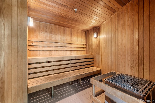 333 1st St Unit N1404, San Francisco, CA 94105 - sauna featuring wooden walls, wood ceiling, and tile patterned flooring