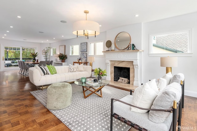 192 Yerba Buena Ave, San Francisco, CA 94127 - living room with recessed lighting, a high end fireplace, and baseboards