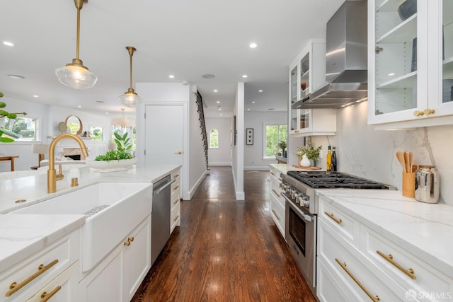 192 Yerba Buena Ave, San Francisco, CA 94127 - kitchen with appliances with stainless steel finishes, wall chimney exhaust hood, a sink, healthy amount of natural light, and recessed lighting