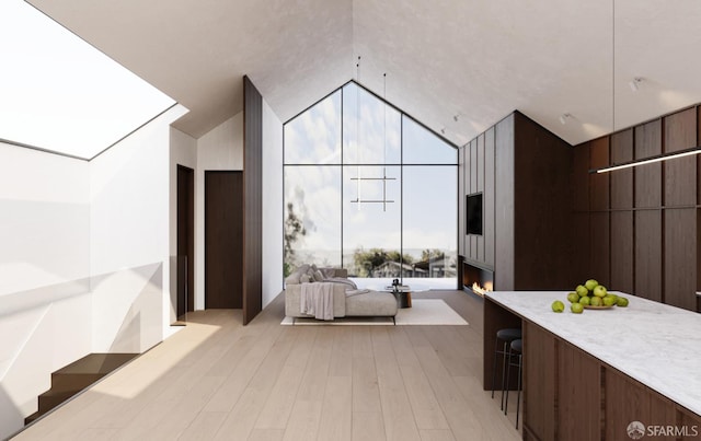 411 Clipper St, San Francisco, CA 94114 - bedroom featuring lofted ceiling, a lit fireplace, and light wood-style floors