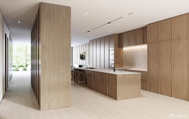 411 Clipper St, San Francisco, CA 94114 - kitchen featuring modern cabinets, a kitchen island with sink, light wood finished floors, and light countertops