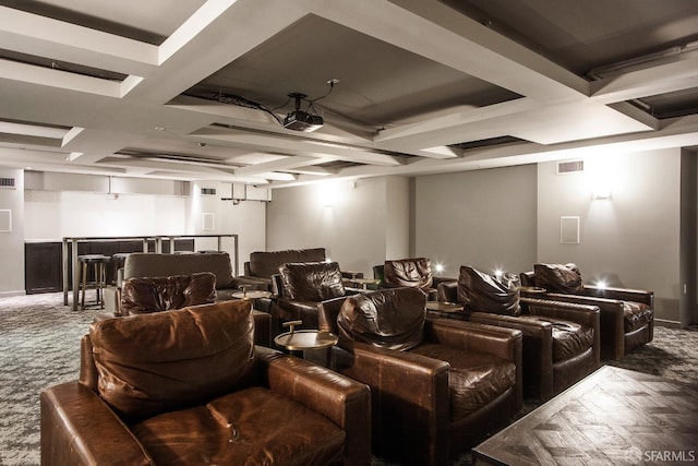 555 4th St Unit 636, San Francisco, CA 94107 - cinema featuring coffered ceiling, carpet flooring, and beam ceiling