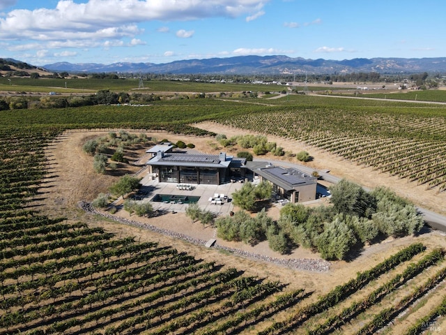 birds eye view of property featuring a mountain view and a rural view
