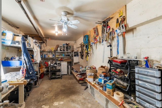 storage featuring ceiling fan