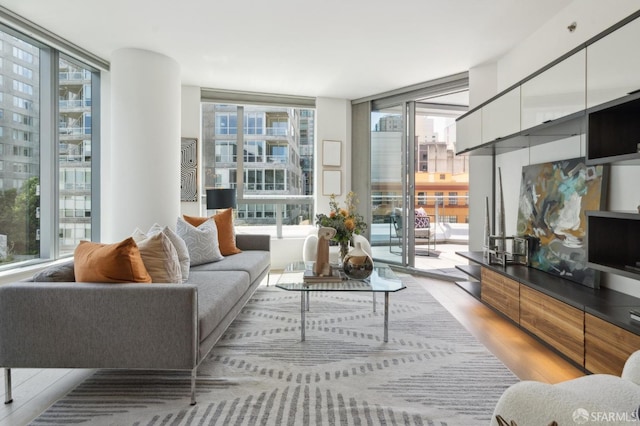 333 Beale St Unit 7G, San Francisco, CA 94105 - living room featuring a wall of windows and light wood-style floors