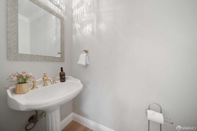 bathroom with sink and crown molding