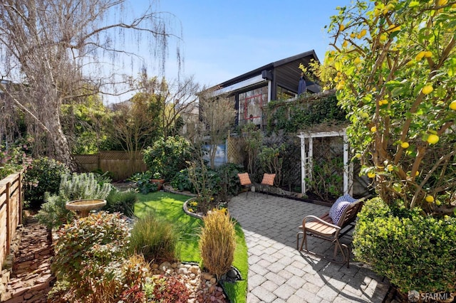 view of yard featuring a patio and a fenced backyard