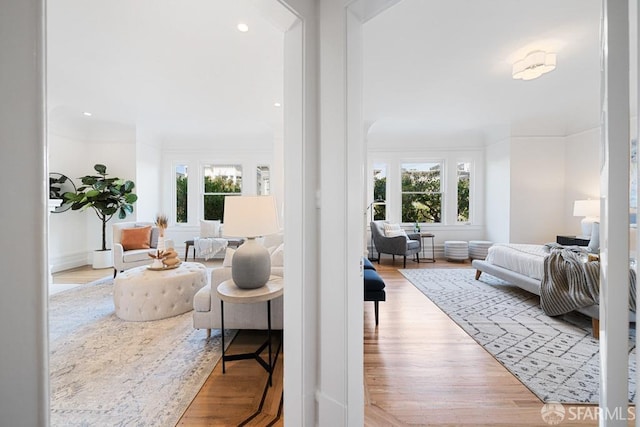 bedroom with light hardwood / wood-style flooring