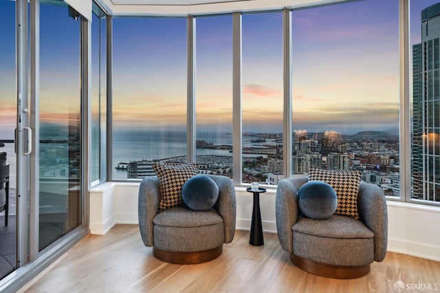 338 Main St Unit Ph36B, San Francisco, CA 94105 - sitting room with wood finished floors, a city view, a water view, and baseboards