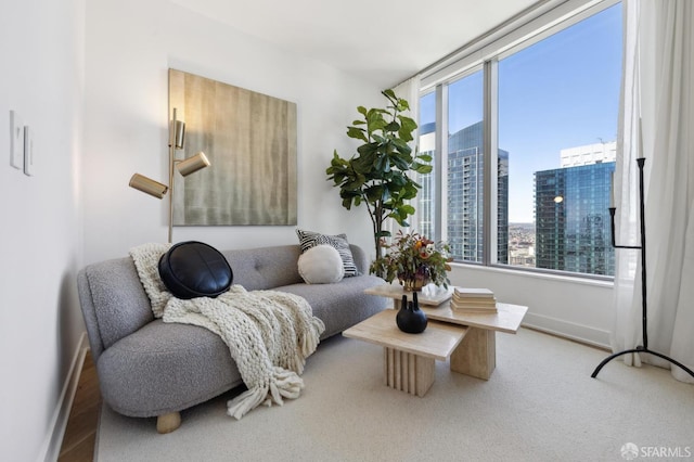 338 Main St Unit Ph36B, San Francisco, CA 94105 - carpeted living area with plenty of natural light, a view of city, and baseboards