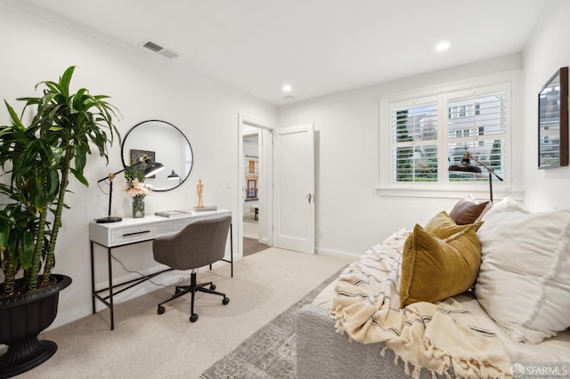 view of carpeted office space