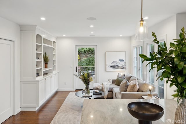 living room featuring dark hardwood / wood-style flooring