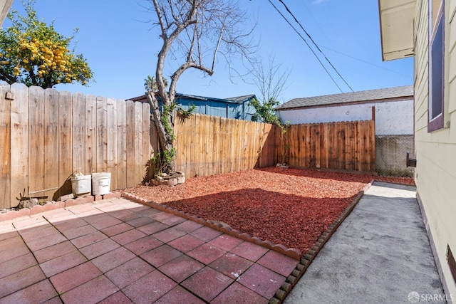 view of yard featuring a patio and a fenced backyard