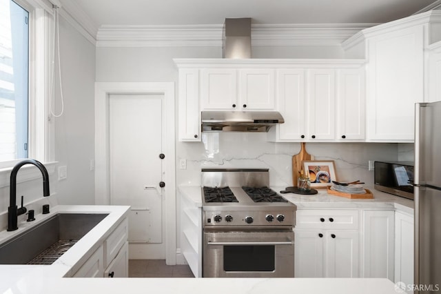 kitchen with white cabinetry, stainless steel appliances, and sink