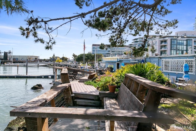 dock area with a water view