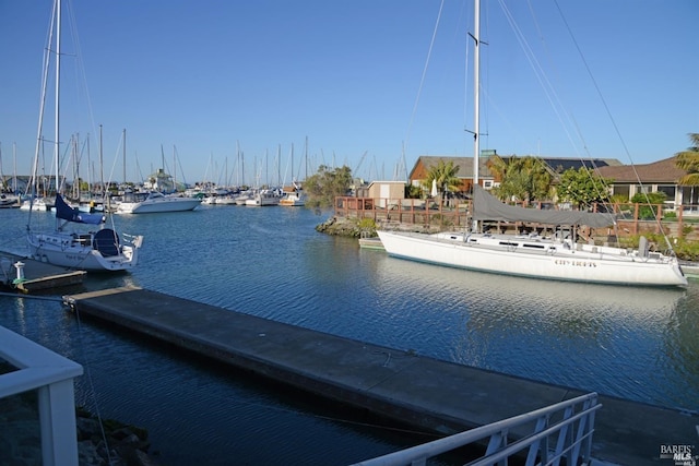 view of dock featuring a water view