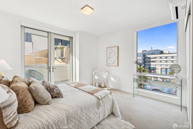 carpeted bedroom featuring french doors