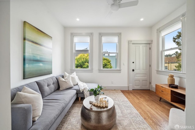 3511 23rd St Unit 1, San Francisco, CA 94110 - living area featuring light wood-type flooring, a ceiling fan, and recessed lighting