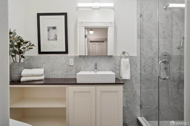 3511 23rd St Unit 1, San Francisco, CA 94110 - full bath featuring vanity, a shower stall, and tile walls