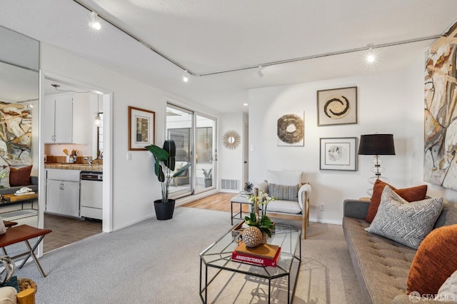 living room with carpet floors